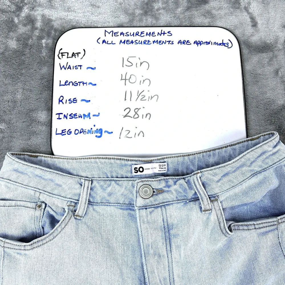 SO Womens Wide Leg Cropped Denim Jeans Raw Hem Light Wash‎ Size 13 31W - Picture 7 of 16